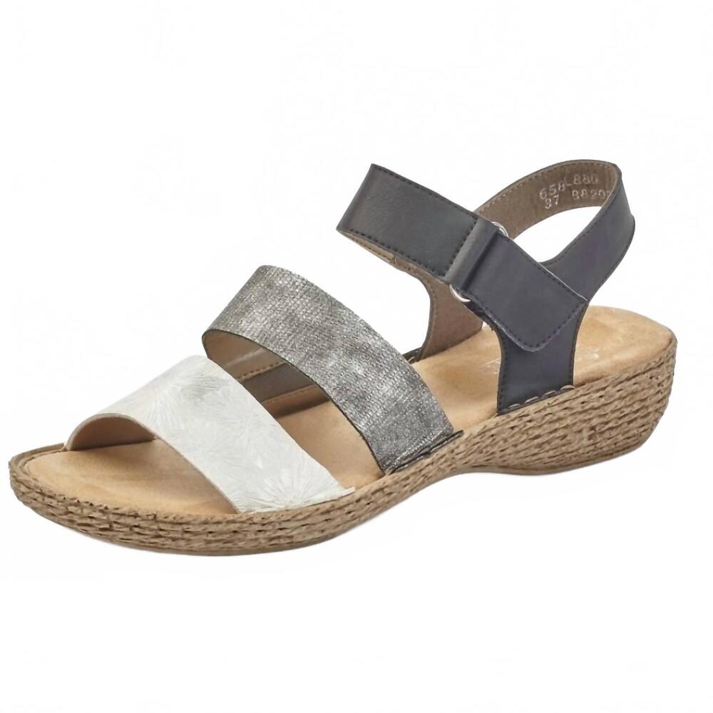 NEW RIEKER women's low wedge sandal in white combo